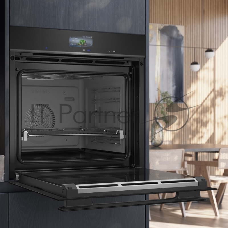 Встраиваемый духовой шкаф SIEMENS HB734G1B1 Электрический с конвекцией, объем 71 л, 13 режимов, очистка каталитическая + паровая, направляющие проволочные