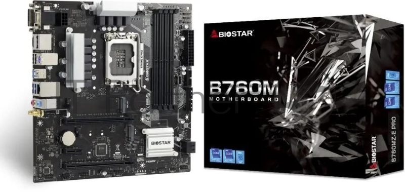 Материнская плата Biostar B760MZ-E PRO Soc-1700 Intel B760 4xDDR5 mATX AC`97 8ch(7.1) 2.5Gg RAID+VGA+DVI+HDMI+DP