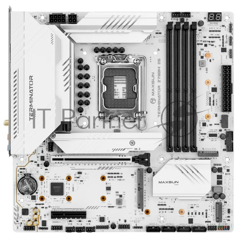 Материнская плата Maxsun MS-Terminator Z790M D5 ICE Z790, LGA1700, 4xDDR5, 1xPCIEx16, 1xPCIEx4, 5xM.2, 1xTypeC(20Gpbs), 2xUSB3.2Gen1, 3xUSB2.0, 1xTypeC, 4xUSB3.2Gen1, 4xUSB2.0, 5xNVMe, 4xSATA3, 2.5G, HDMI+DP, M-ATX