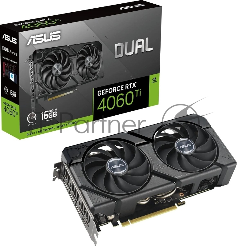 Видеокарта Asus PCI-E 4.0 DUAL-RTX4060TI-16G-EVO NVIDIA GeForce RTX 4060TI 16Gb 128bit GDDR6 2595/18000 HDMIx1 DPx3 HDCP Ret