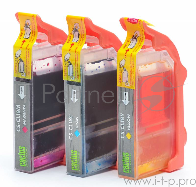 Картридж струйный Cactus СS-CLI8C/M/Y голубой/пурпурный/желтый набор карт. для Canon MP470/500/530/6