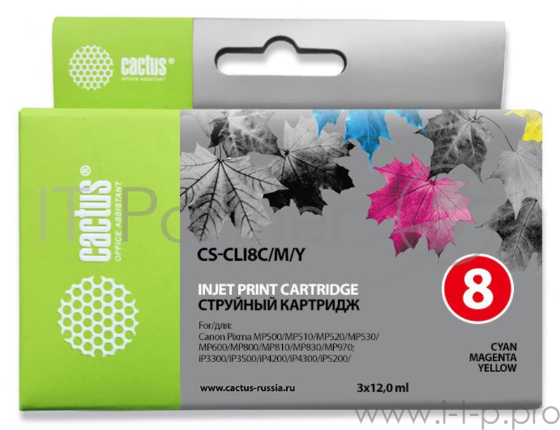 Картридж струйный Cactus СS-CLI8C/M/Y голубой/пурпурный/желтый набор карт. для Canon MP470/500/530/6