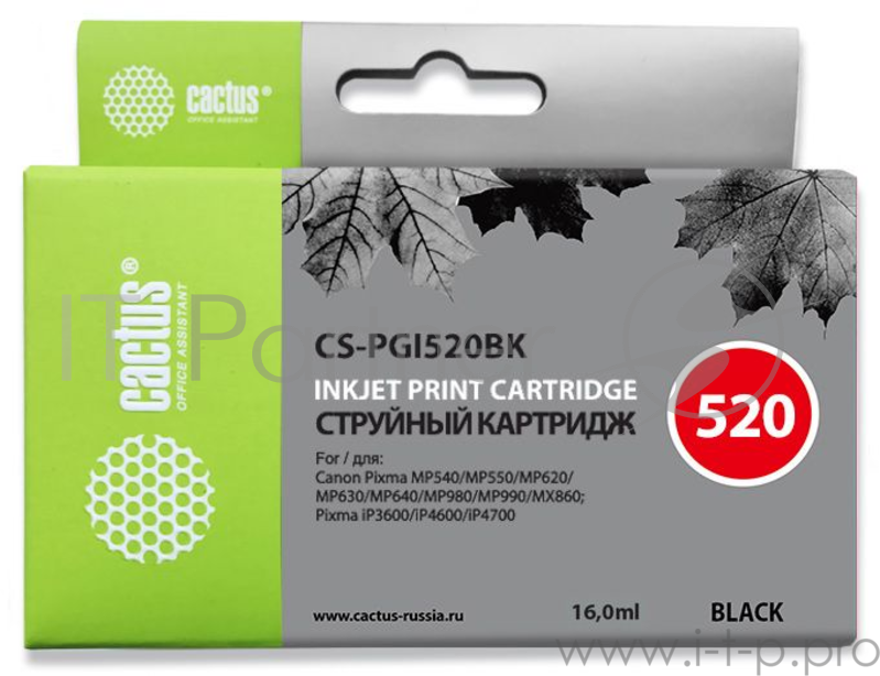 Картридж струйный Cactus CS-PGI520BK черный для Canon Pixma MP540/ MP550/ MP620/ MP630 (16ml)