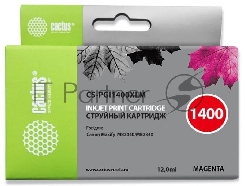Картридж струйный Cactus CS-PGI1400XLM пурпурный для Canon MB2050/MB2350/MB2040/MB2340 (11.5мл)
