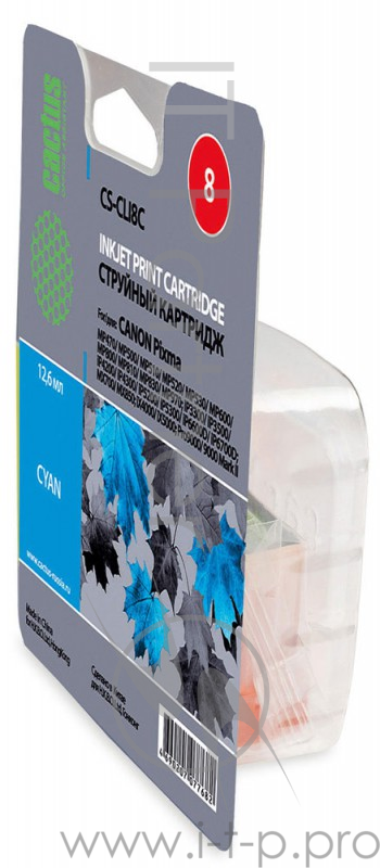 Картридж струйный Cactus CS-CLI8C голубой для Canon Pixma MP470/MP500/MP510/MP520/MP530 MP600/MP800/