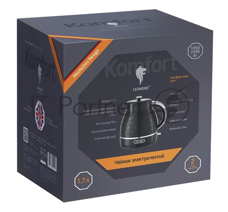 Чайник электрический LEONORD LE-1518 1,7л, пластик, черный