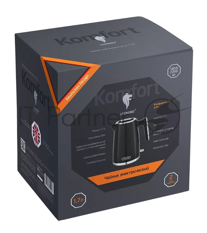Чайник электрический LEONORD LE-1520 1,7л, пластик, черный
