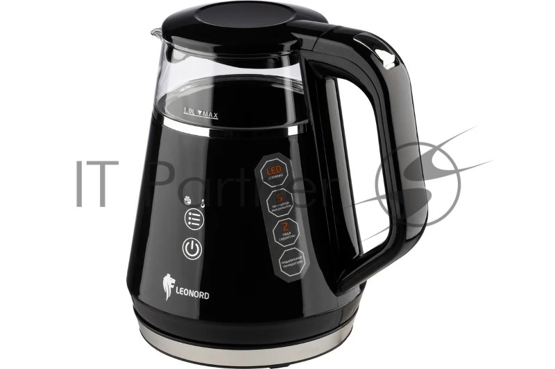 Чайник электрический LEONORD LE-1534 1л, пластик, стекло черный