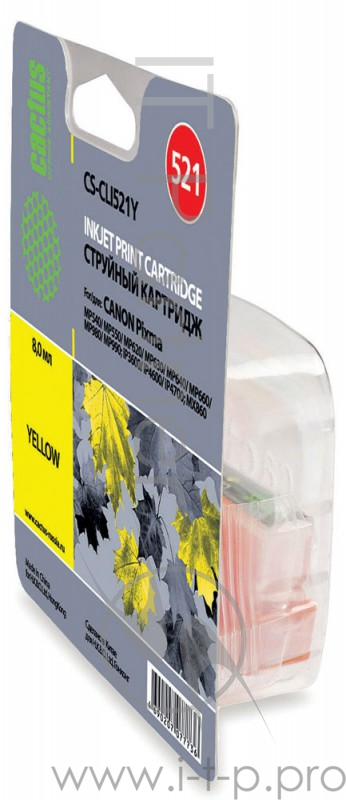 Картридж струйный Cactus CS-CLI521Y желтый для Canon Pixma MP540/ MP550/ MP620/ MP630 MX860,(8,2ml)