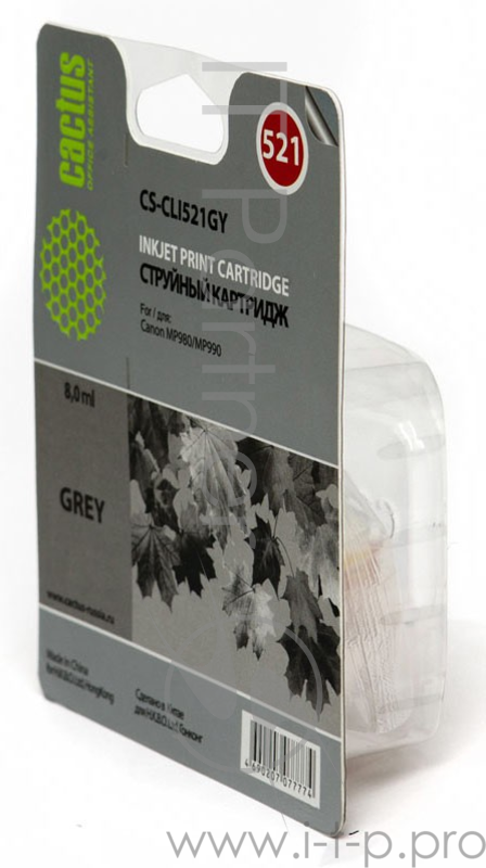 Картридж струйный Cactus CS-CLI521GY серый для Canon Pixma MP980/MP990 (8.2мл)