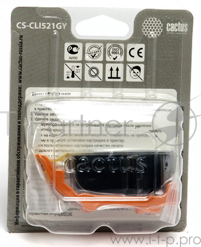 Картридж струйный Cactus CS-CLI521GY серый для Canon Pixma MP980/MP990 (8.2мл)