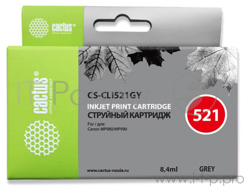 Картридж струйный Cactus CS-CLI521GY серый для Canon Pixma MP980/MP990 (8.2мл)