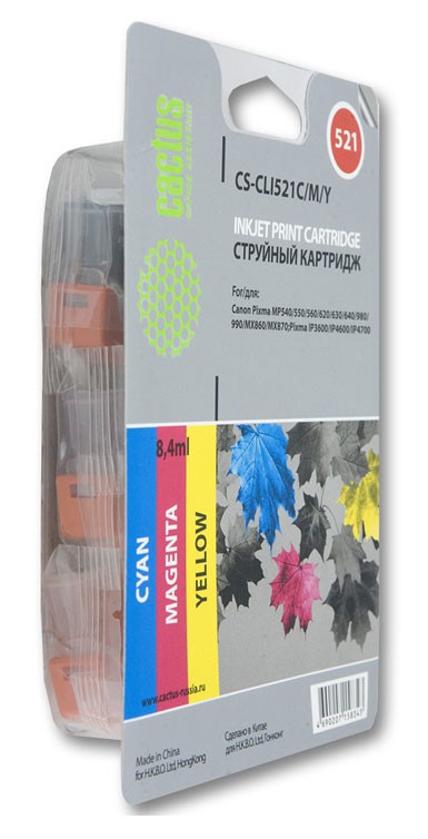Картридж струйный Cactus CS-CLI521C/M/Y голубой/пурпурный/желтый набор карт. для Canon Pixma iP3600/