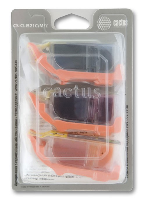 Картридж струйный Cactus CS-CLI521C/M/Y голубой/пурпурный/желтый набор карт. для Canon Pixma iP3600/