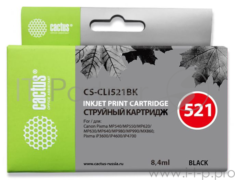 Картридж струйный Cactus CS-CLI521BK черный для Canon MP540/MP550/MP620/MP630 (8,2ml)