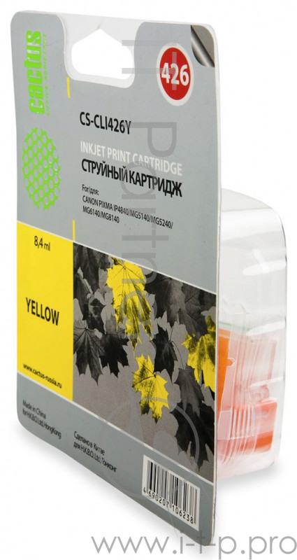 Картридж струйный Cactus CS-CLI426Y желтый для Canon Pixma MG5140/5240/6140/8140/MX884 (8.2мл)