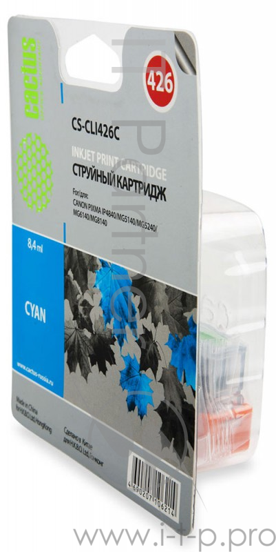 Картридж струйный Cactus CS-CLI426C голубой для Canon Pixma MG5140/5240/6140/8140/MX884 (8.2мл)