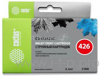 Картридж струйный Cactus CS-CLI426C голубой для Canon Pixma MG5140/5240/6140/8140/MX884 (8.2мл)