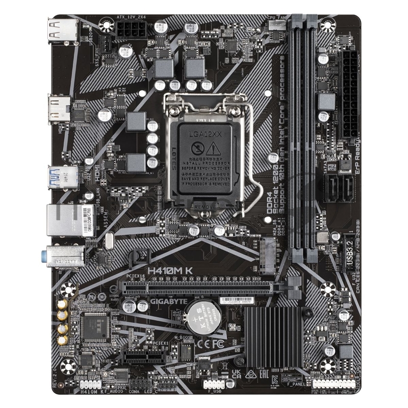 Материнская плата Gigabyte OEM H410M K 2.0, Socket 1200, Intel®Q470, 2xDDR4-2666, HDMI, 1xPCI-Ex16, 1xPCI-Ex1, 2xSATA3, 1xM.2, 8 Ch Audio, GLan, (4+2)xUSB2.0, (2+2)xUSB3.2, mATX, RTL {10} oem