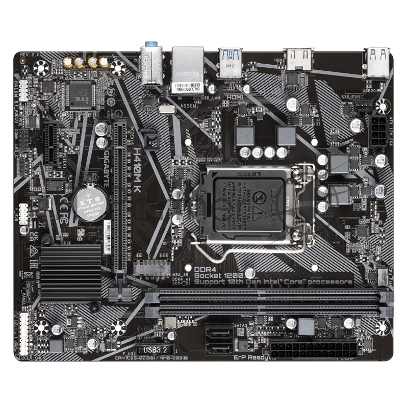 Материнская плата Gigabyte OEM H410M K 2.0, Socket 1200, Intel®Q470, 2xDDR4-2666, HDMI, 1xPCI-Ex16, 1xPCI-Ex1, 2xSATA3, 1xM.2, 8 Ch Audio, GLan, (4+2)xUSB2.0, (2+2)xUSB3.2, mATX, RTL {10} oem