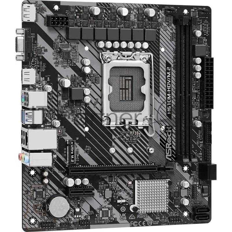 Материнская плата ASRock OEM H610M-HDV/M.2 R2.0, Socket 1700, Intel®H610, 2xDDR4-3200, D-SUB+HDMI+DP, 1xPCI-Ex16, 1xPCI-Ex1, 4xSATA3, 1xM.2, 8 Ch Audio, 1xGLan, (4+2)xUSB2.0, (2+2)xUSB3.2, 1xPS/2, mATX, oem