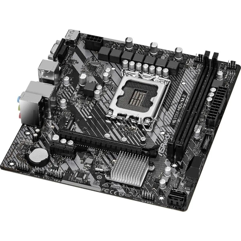Материнская плата ASRock OEM H610M-HDV/M.2 R2.0, Socket 1700, Intel®H610, 2xDDR4-3200, D-SUB+HDMI+DP, 1xPCI-Ex16, 1xPCI-Ex1, 4xSATA3, 1xM.2, 8 Ch Audio, 1xGLan, (4+2)xUSB2.0, (2+2)xUSB3.2, 1xPS/2, mATX, oem