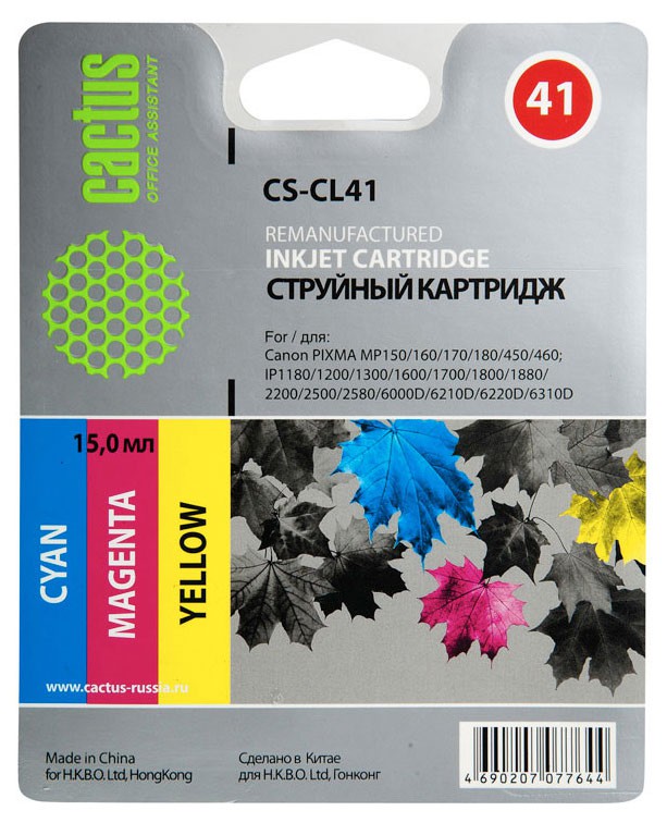 Картридж струйный Cactus CS-CL41 голубой/пурпурный/желтый для Canon Pixma MP150/MP160/MP170/MP180/MP