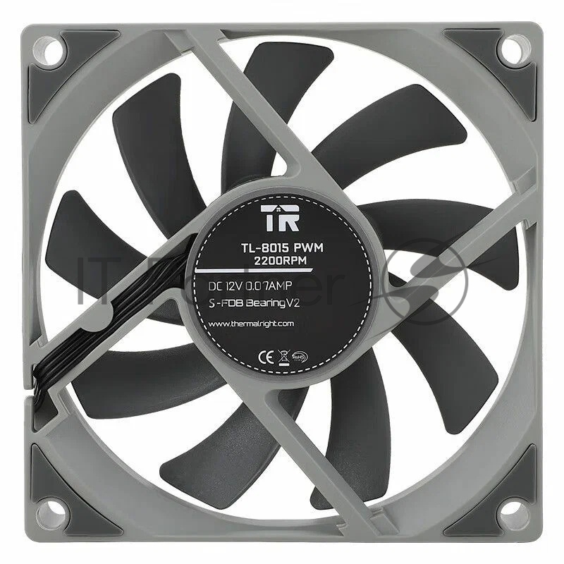 Вентилятор корпусный Thermaltight TL-8015 (80x80x15mm, 4-pin PWM, 28.4CFM, 23.3dBA, 2200RPM, Grey)