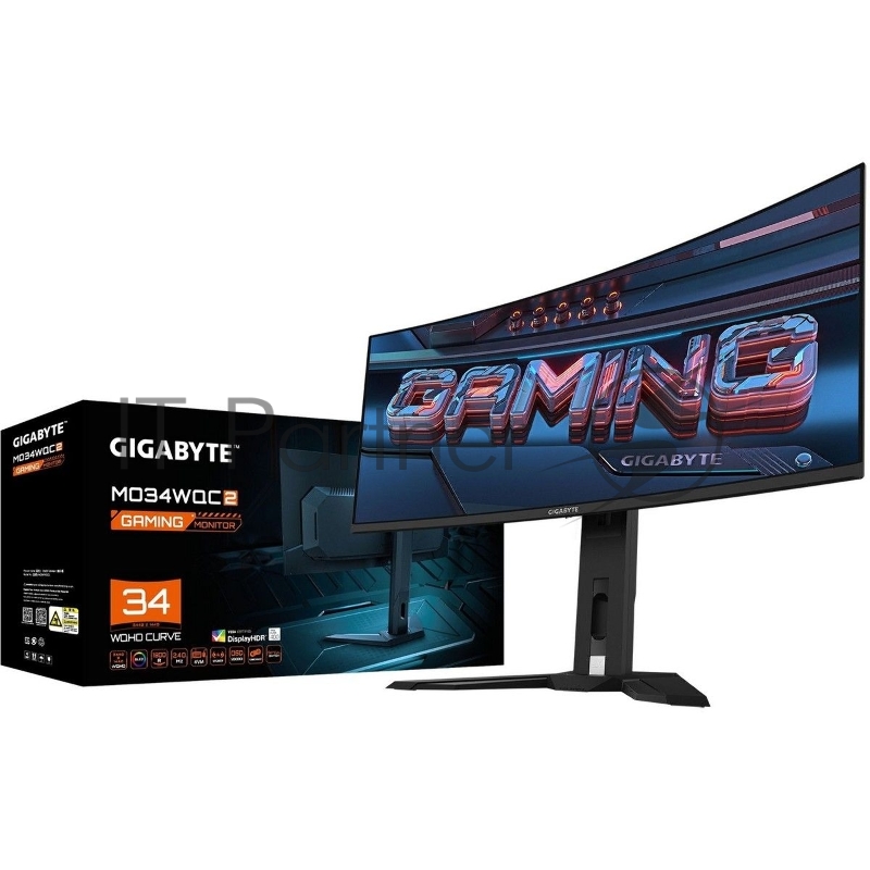 Монитор 34 Gigabyte MO34WQC2-EK OLED, 3440x1440, 240Гц, 3 мс, 21:9, 1000 кд/м2, 2хHDMI 2.1, DP 1.4, 3xUSB3.2, USB Type-C, черный