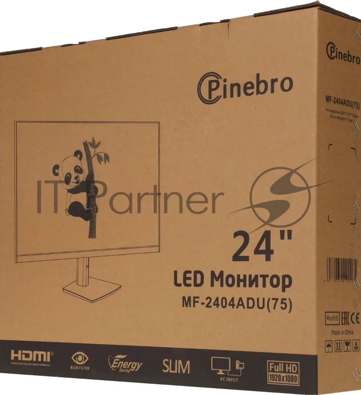 Монитор Pinebro 23.8 MF-2404ADU черный IPS LED 5ms 16:9 HDMI M/M матовая HAS Piv 1000:1 250cd 178гр/178гр 1920x1080 75Hz VGA DP FHD USB 3.7кг
