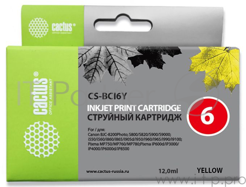Картридж струйный Cactus CS-BCI6Y желтый для Canon S800 S820 S900 S9000 (12ml)