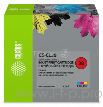 Картридж струйный Cactus CS-CL38 голубой/пурпурный/желтый для Canon Pixma iP1800/iP1900/iP2500/iP260