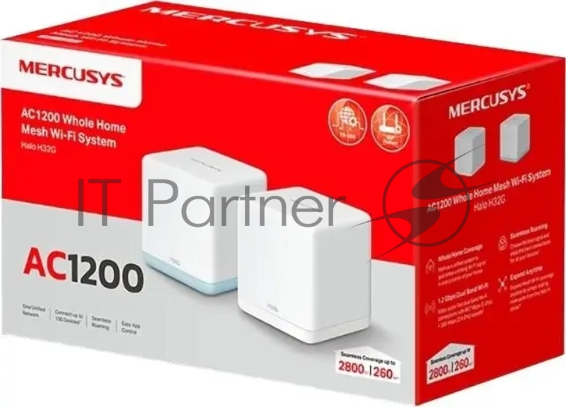 Mesh Wi-Fi система Mercusys Halo H32G(2-pack) AC1200, до 300 Мбит/с на 2,4 ГГц + до 867 Мбит/с на 5 ГГц, комплект 2 шт