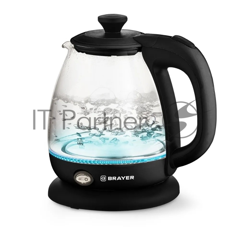 Чайник электрический BRAYER BR6106, 1100 Вт, 1 л, стеклянный, автоотключение, подсветка, черный