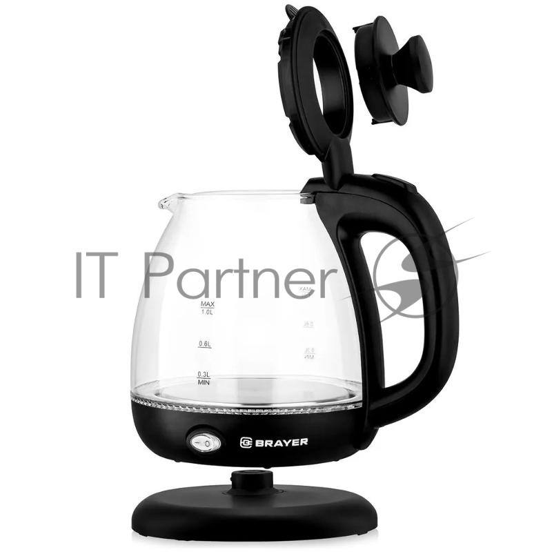 Чайник электрический BRAYER BR6106, 1100 Вт, 1 л, стеклянный, автоотключение, подсветка, черный