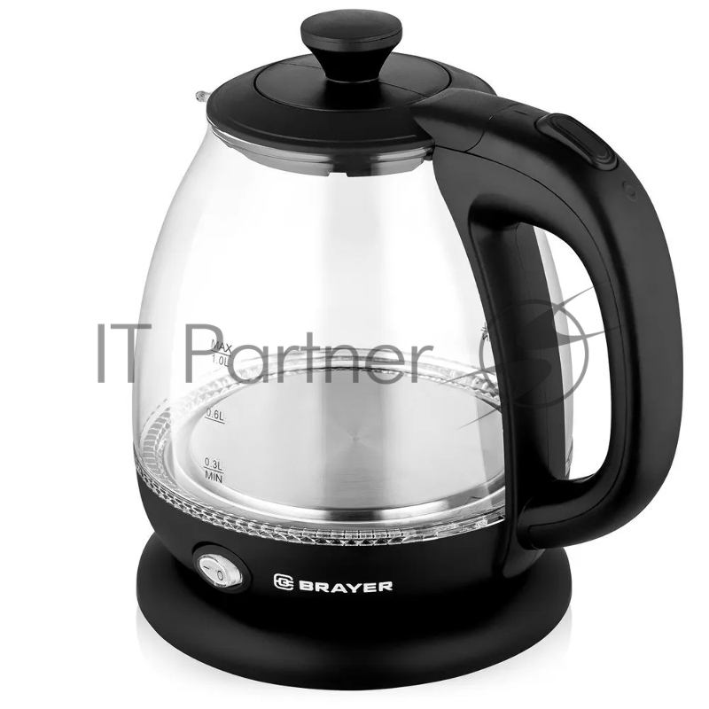Чайник электрический BRAYER BR6106, 1100 Вт, 1 л, стеклянный, автоотключение, подсветка, черный