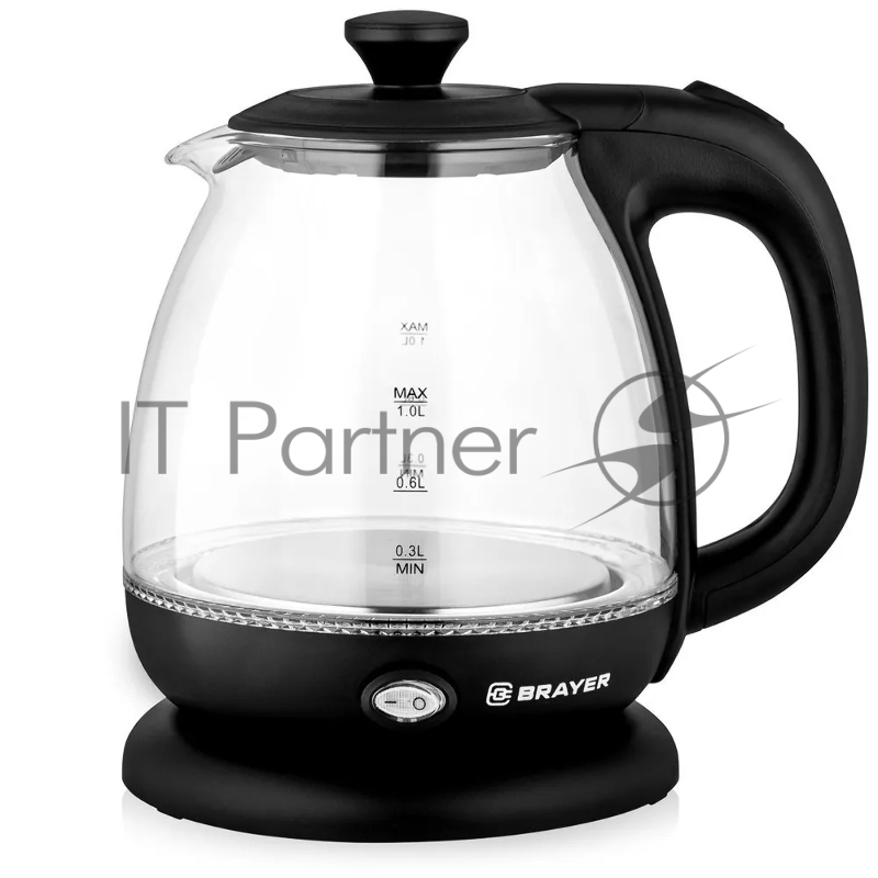 Чайник электрический BRAYER BR6106, 1100 Вт, 1 л, стеклянный, автоотключение, подсветка, черный