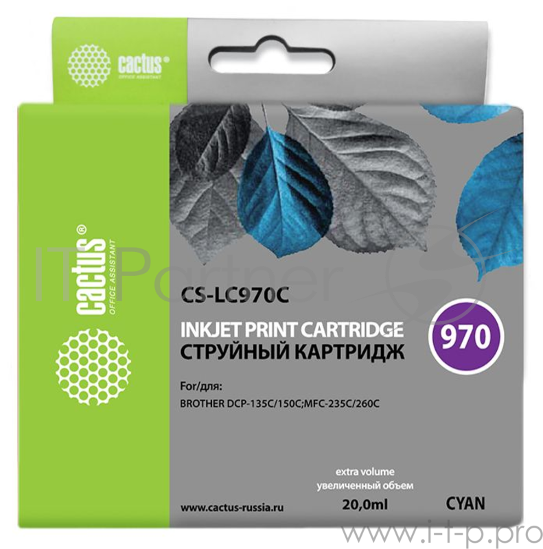 Картридж струйный Cactus CS-LC970C голубой для Brother DCP-135C/150C/MFC-235C/260C (20мл)