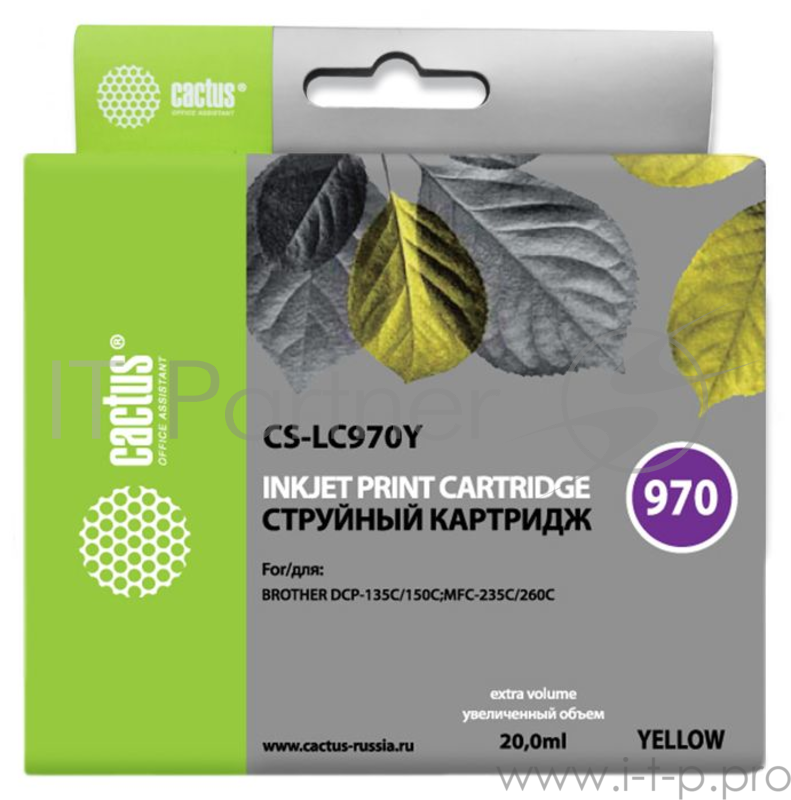 Картридж струйный Cactus CS-LC970Y желтый для Brother MFC-260c/235c/DCP-150c/135c (20мл)