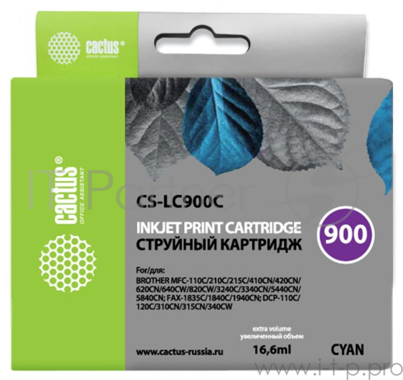 Картридж струйный Cactus CS-LC900C голубой для Brother DCP-110/115/120/MFC-210/215 (16,6ml)