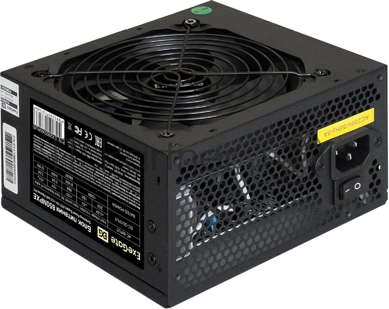 Блок питания ExeGate 850NPXE, 850W, (ATX, PPFC, PC, 12cm fan, 24pin, 2x(4+4)pin, 2xPCI-E, 5xSATA, 3xIDE, black, кабель 220V в комплекте 1,8м)