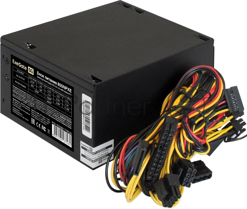 Блок питания ExeGate 800NPXE, 800W, (ATX, PPFC, PC, 12cm fan, 24pin, (4+4)pin, 2xPCI-E, 5xSATA, 3xIDE, black, кабель 220V в комплекте 1,8м)