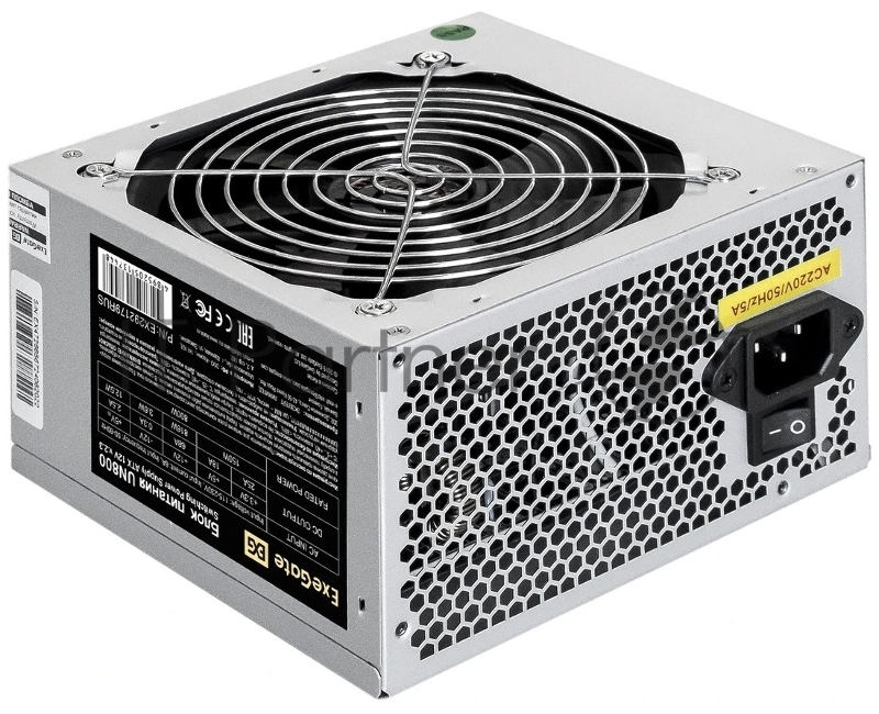Блок питания ExeGate UN800, 800W, (ATX, SC, 12cm fan, 24pin, 2x(4+4)pin, 2xPCI-E, 5xSATA, 3xIDE, кабель 220V 1,8м с защитой от выдергивания)