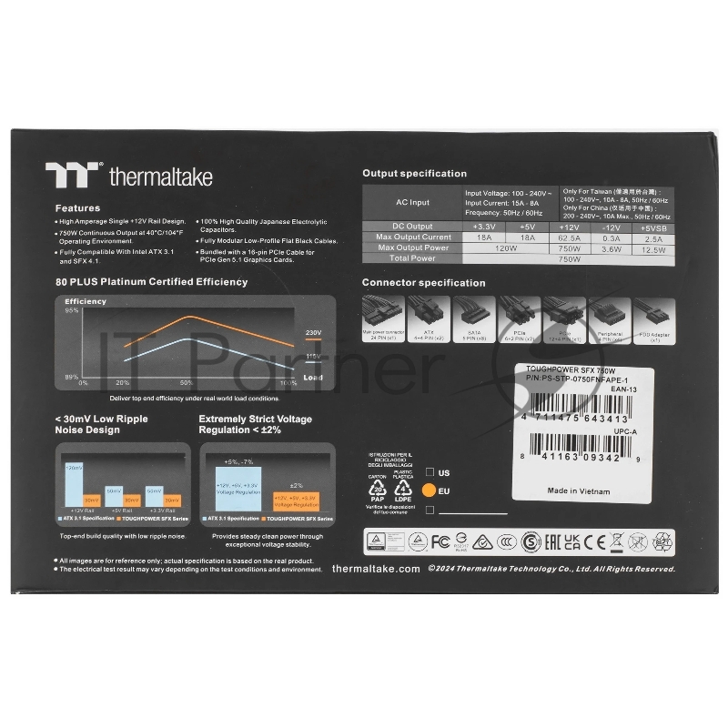 Блок питания Thermaltake SFX 750W Toughpower SFX750 Gen.5 80+ platinum (20+4pin) APFC 90mm fan 8xSATA Cab Manag RTL