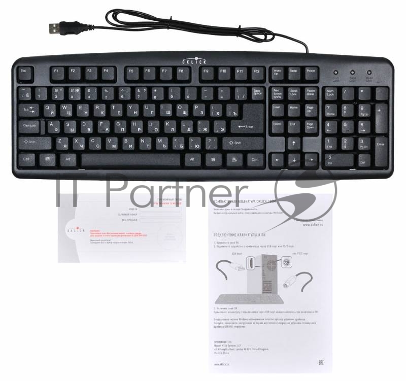 Клавиатура Oklick 100M/100M HW3 черный USB