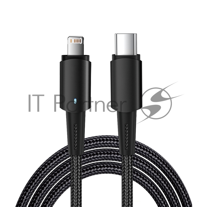 Кабель Type-C – Lightning для Apple, 3А, 1м, в черной нейлоновой оплетке, со световой индикацией REXANT