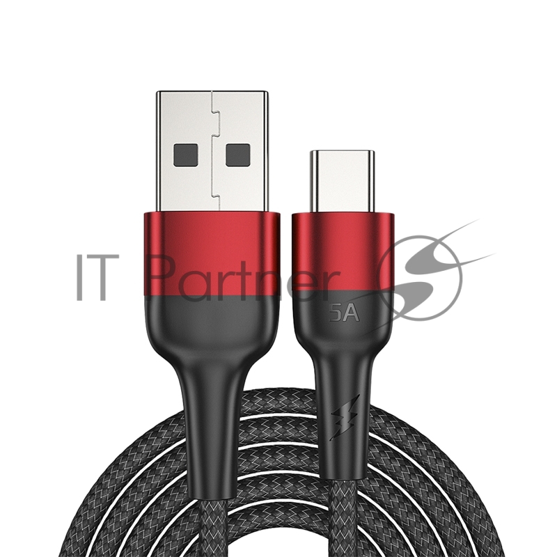 Кабель USB-A – Type-C, 5А, 50Вт, 1м, в черной нейлоновой оплетке REXANT