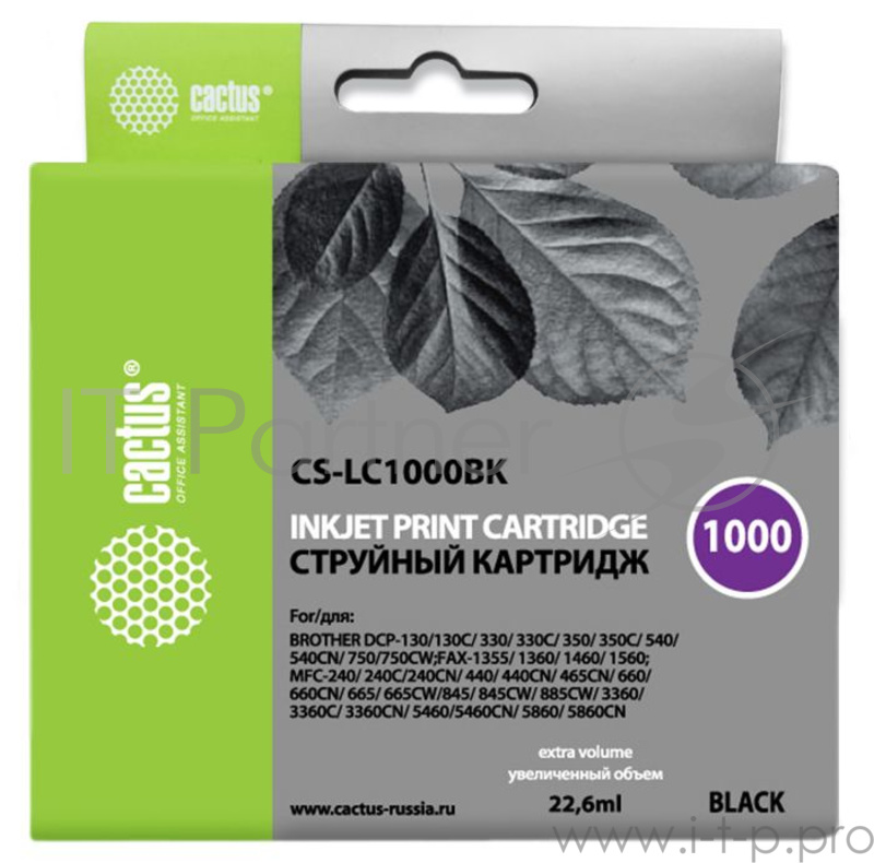 Картридж струйный Cactus CS-LC1000BK черный для Brother DCP 130C/330С/MFC-240C/5460CN (22.6мл)