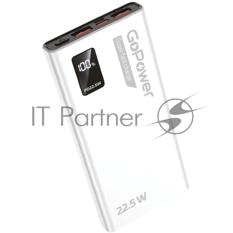 Внешний аккумулятор/ Внешний аккумулятор GoPower PB03-10 10000mAh 3.0A 22.5W 2USB/Type-C белый (1/50)