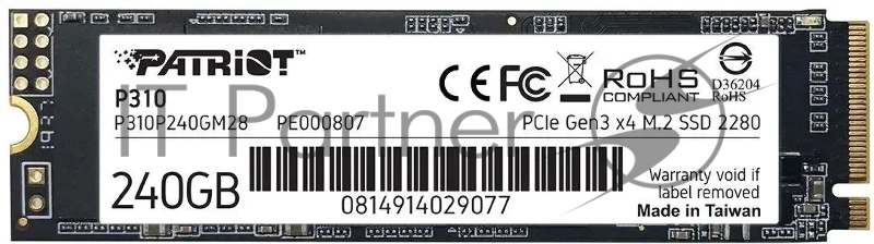 Накопитель SSD Patriot PCIe 3.0 x4 240GB P310P240GM28 P310 M.2 2280